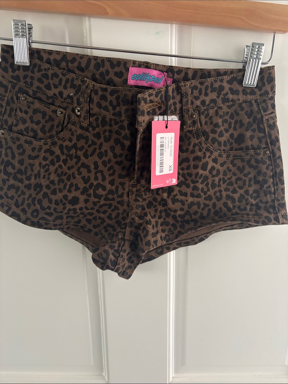 Edikted Brown Leopard Print Jean Shorts